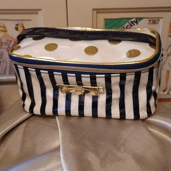 Cosmetic bag set gold striped, dotted and navy - Picture 2 of 8